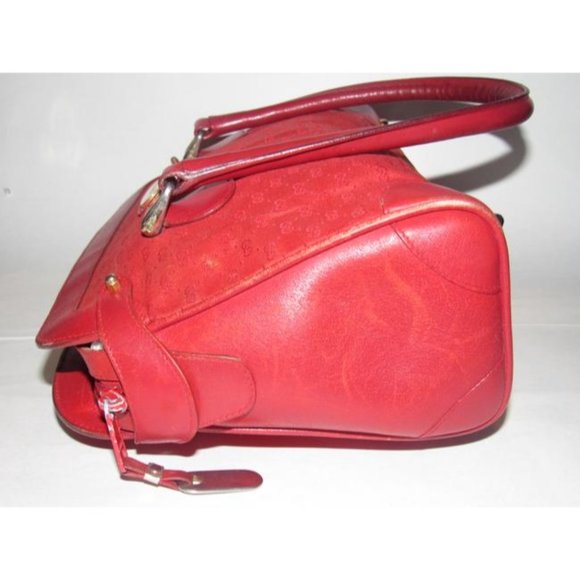 Gucci Boston Red Canvas And Leather Speedy Bag Small Logo Print Satchel - Picture 12 of 12